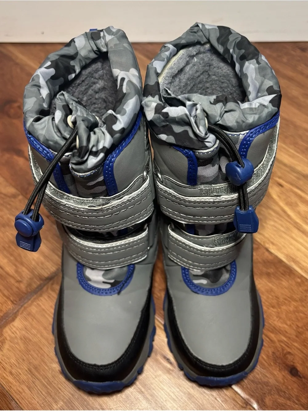 Lands End Snow Flurry Kids Insulated Winter Boots Gray Blue Camo - Size 12M